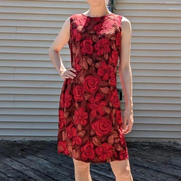 open lace back dress Rose Abstract Floral Print Sleeveless Shift Mini Dress Women main image 0